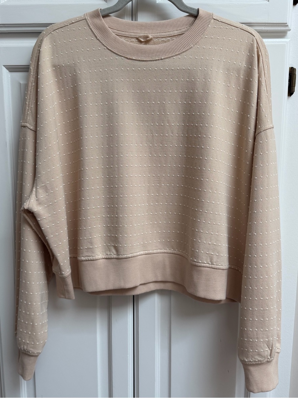 Aerie Take It Easy Crew Sweatshirt Peachy Beige with White Size Small